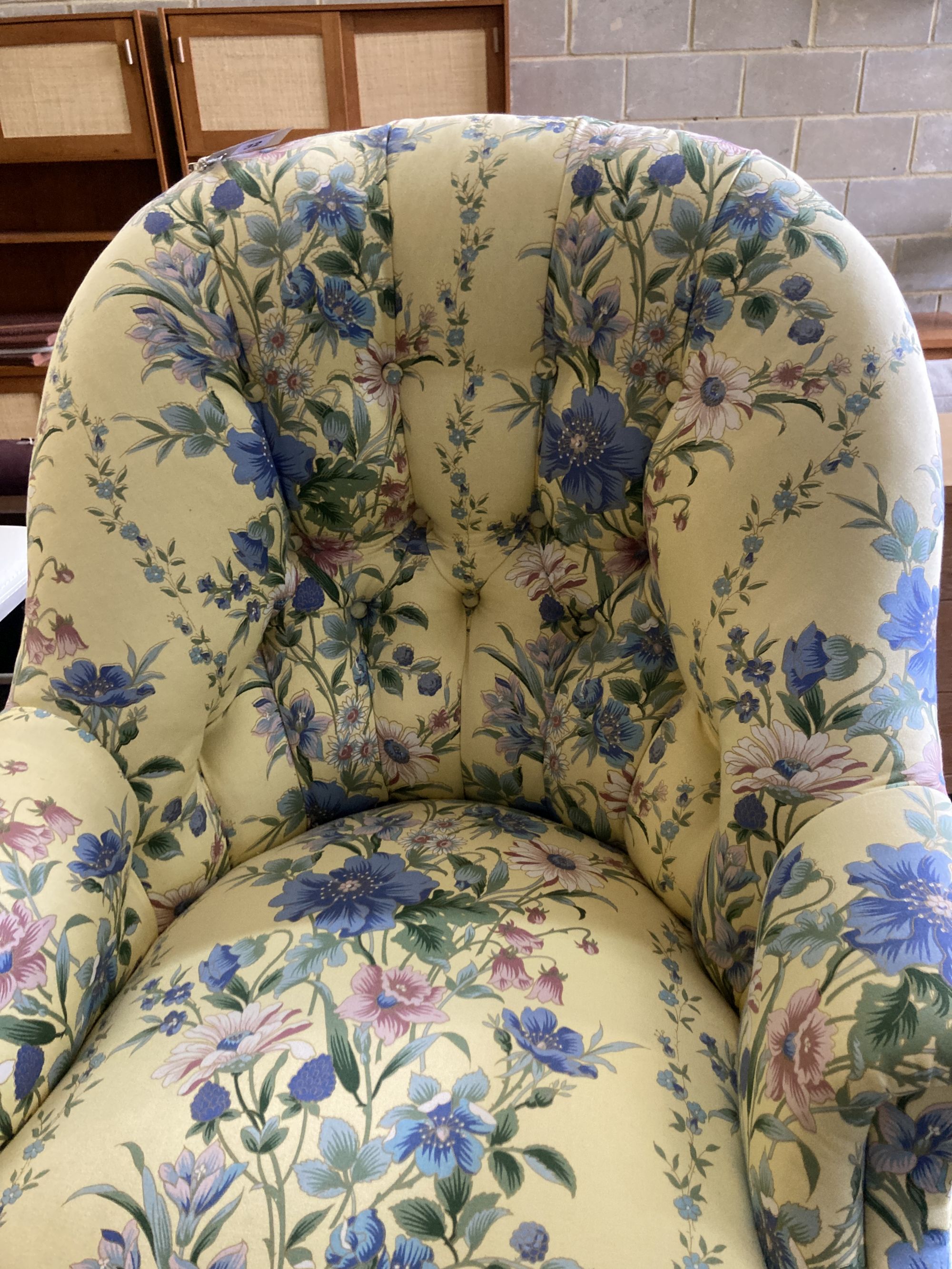 A Victorian upholstered sewing/nursing chair, width 66cm, depth 60cm, height 78cm